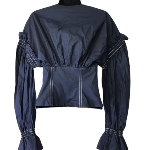 Jonathan Simkhai Deep Blue Ruffle Blouse - Picture 3 of 7